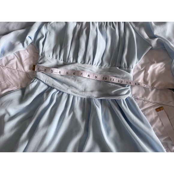 Exlura Lantern Sleeve Tie Back Ruffled A-Line Mini Dress BLUE Size Large - Picture 7 of 11